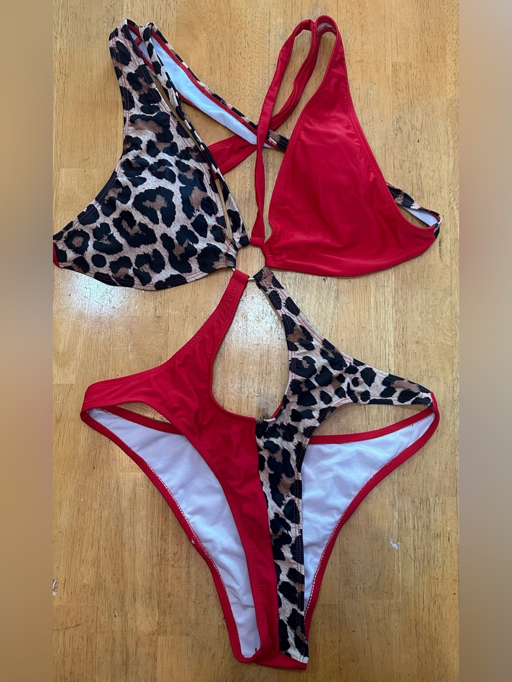 Red & Leopard Women’s One-Piece Swimsuit with Ring Detail